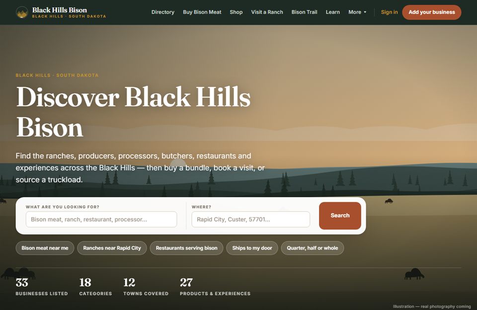Black Hills Bison homepage preview