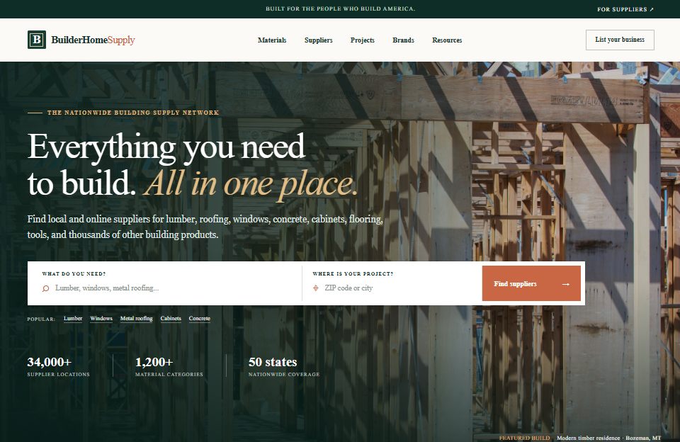 BuilderHomeSupply.com homepage preview
