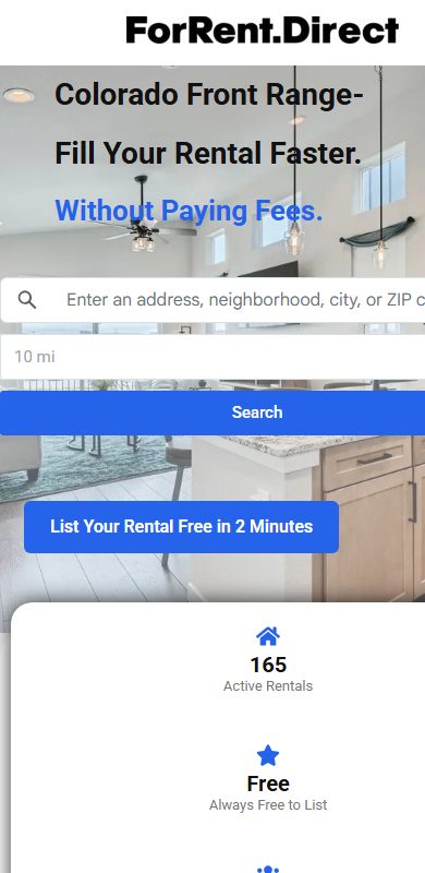 ForRent.Direct on a phone — a rental platform built by SiteWorks