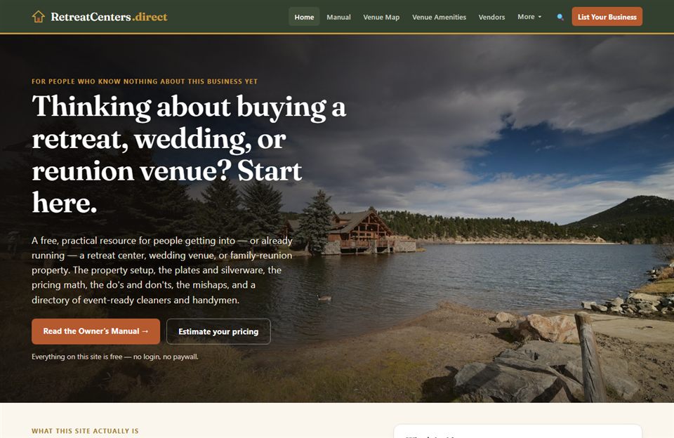 RetreatCenters.direct homepage